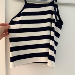 Striped Navy and White Tank Top - Sleeveless Knit Crop